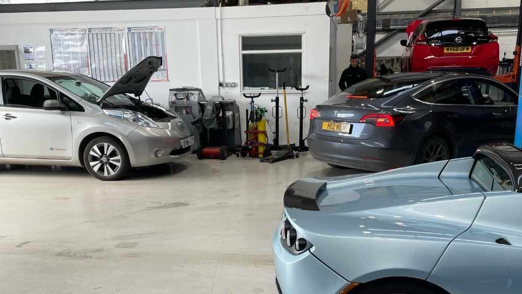 garage full of EVs for servicing