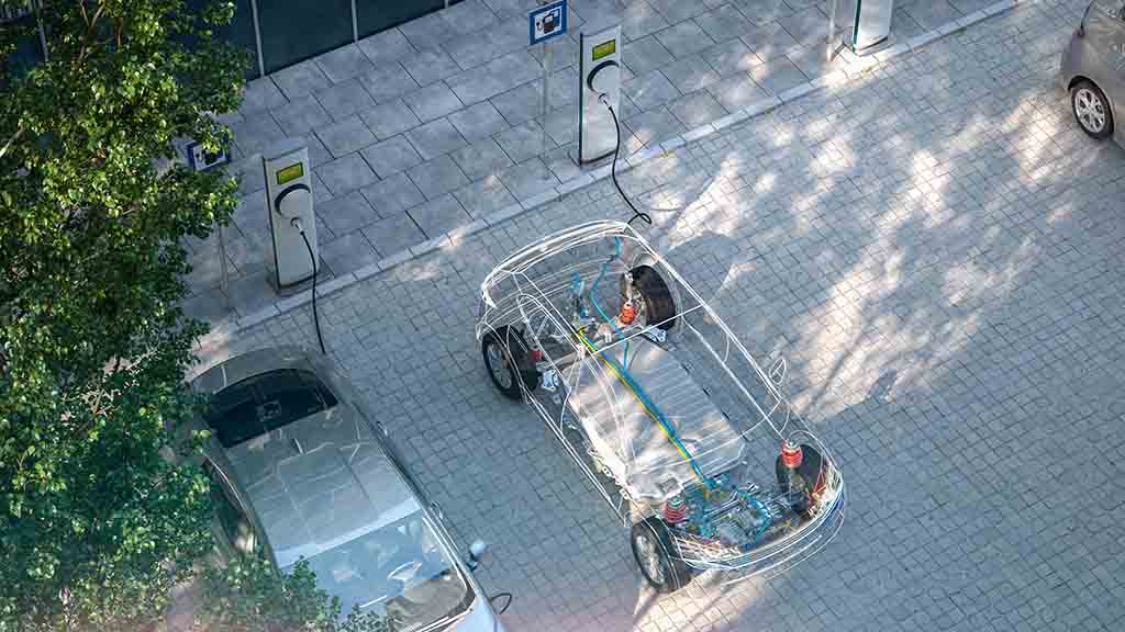 Showing the internal battery system of an EV