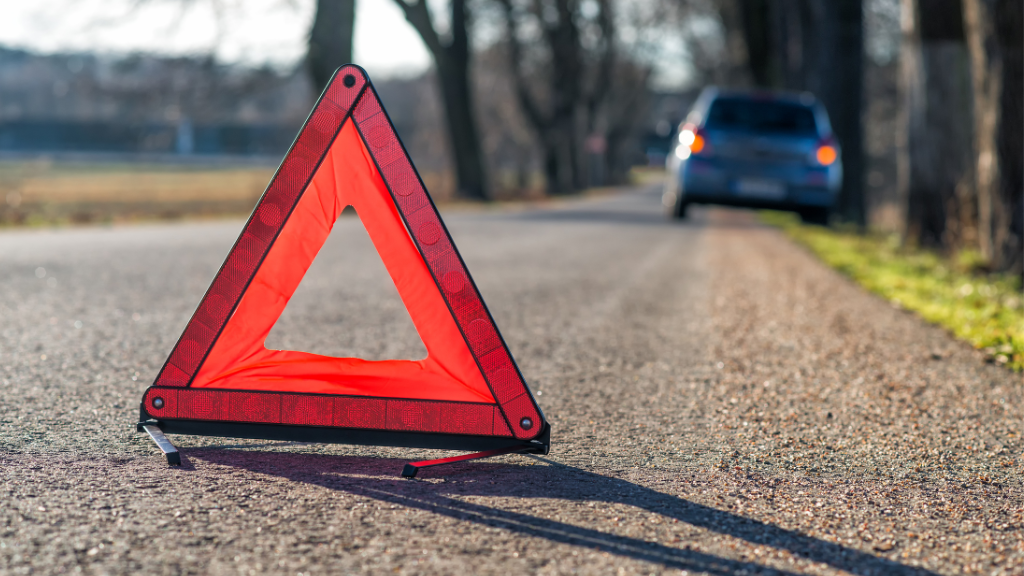 warning triangle in road