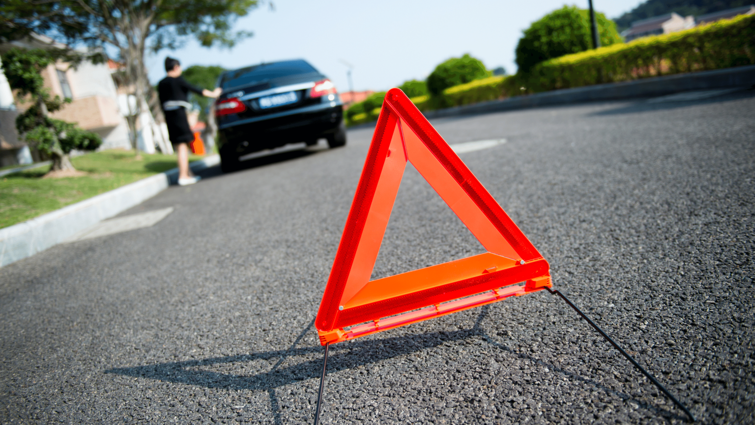 warning triangle in road