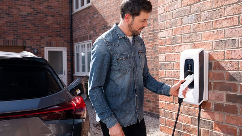 man using an indra smart pro smart ev home charge point