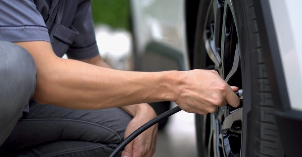 car tyres being inflated