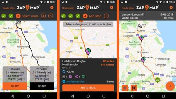 zap mapo ev charging route planning