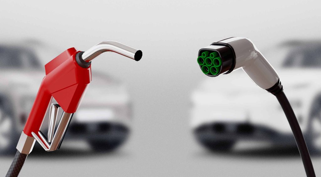 Petrol pump nozzel and plug to charge EV