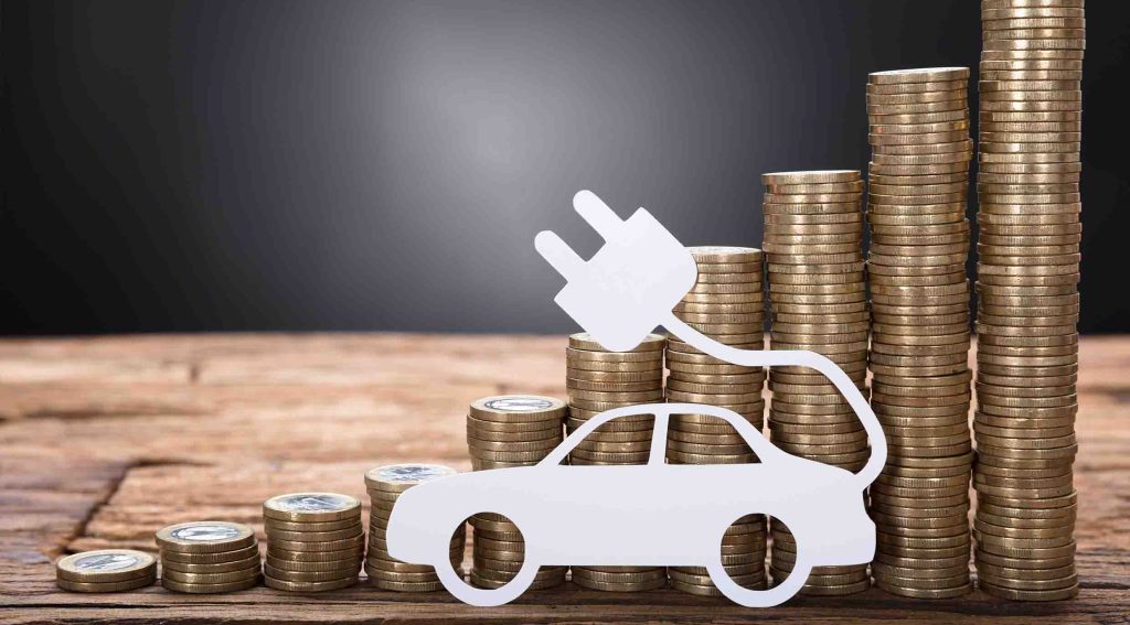 EV illustration and coins. Lower running costs.