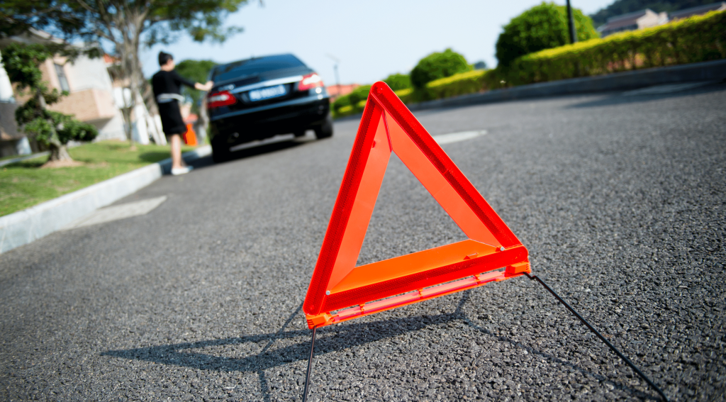 warning triangle in road